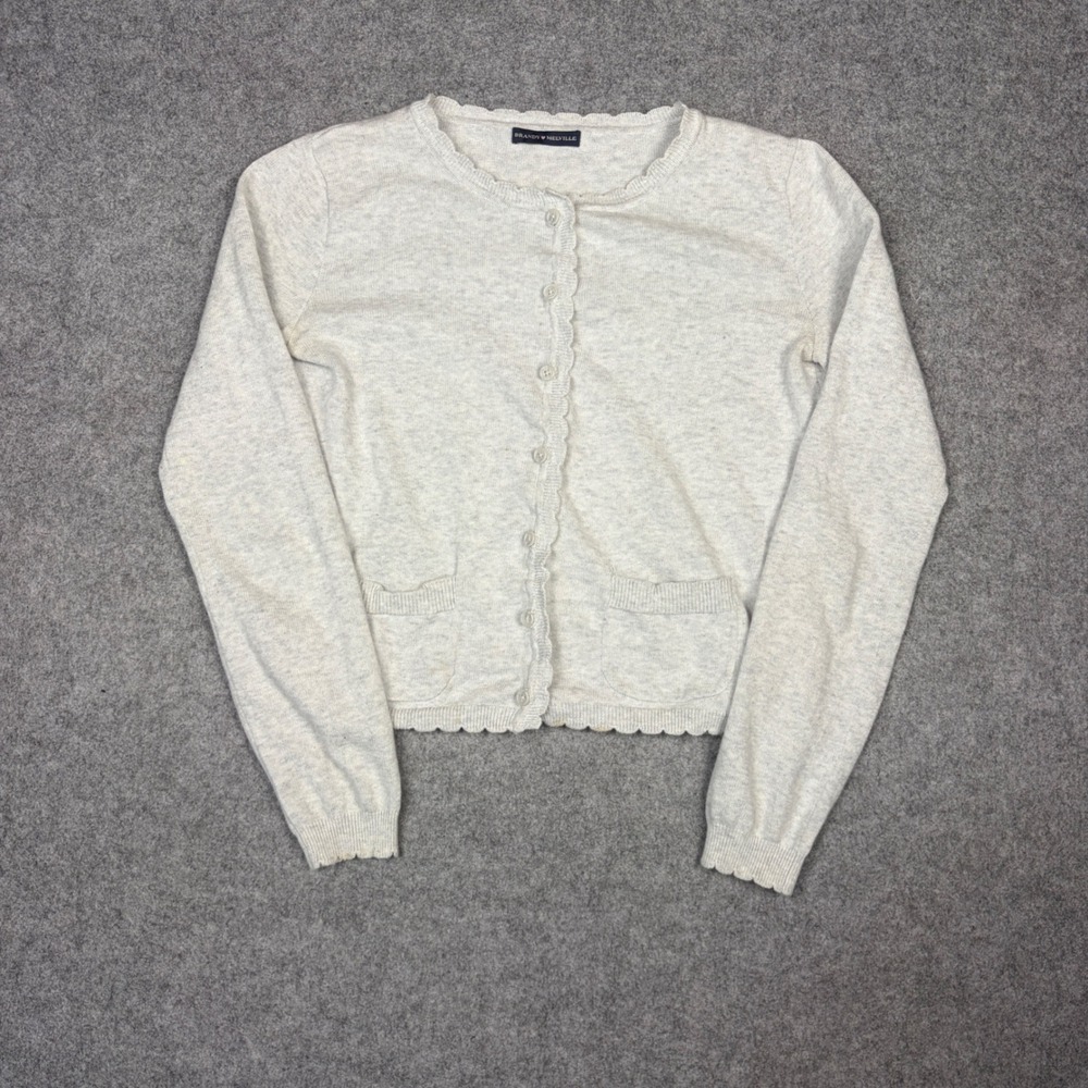 Brandy Melville Scalloped Trim Button Front Cardigan Light Gray One Size